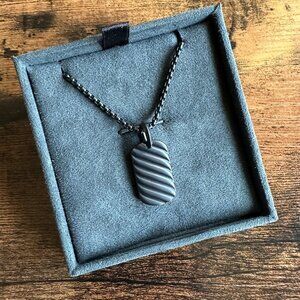 David Yurman Sculpted Cable Tag in Black Titanium & DY Stainless Steel Necklace